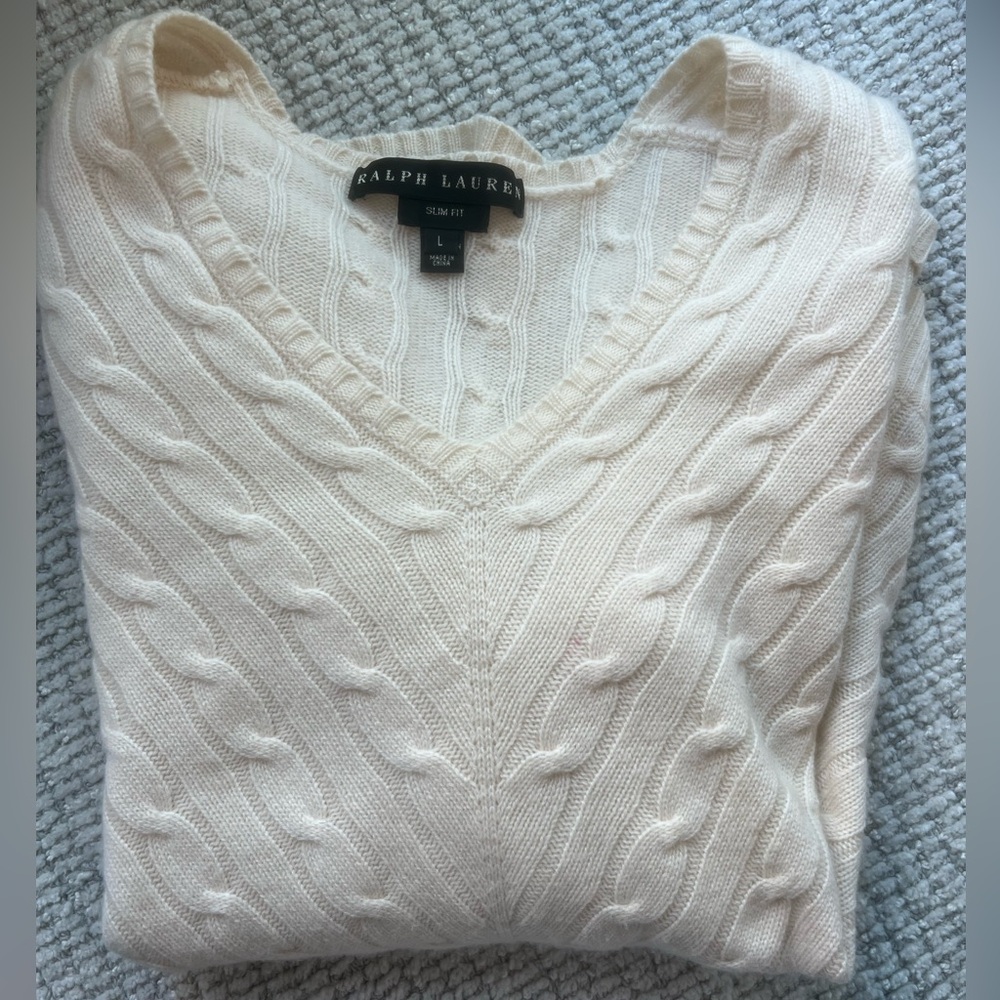 Ralph Lauren Cream Slim Fit Cable Knit Sweater
